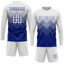 Laden Sie das Bild in den Galerie-Viewer, Uksn Individuelles Royalblau Weiß Sublimations-Fußballtrikot
