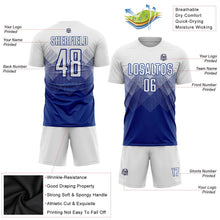 Laden Sie das Bild in den Galerie-Viewer, Uksn Individuelles Royalblau Weiß Sublimations-Fußballtrikot
