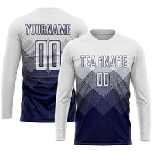 Laden Sie das Bild in den Galerie-Viewer, Uksn Individuelles Marineblau Weiß Sublimations-Fußballtrikot
