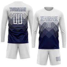 Laden Sie das Bild in den Galerie-Viewer, Uksn Individuelles Marineblau Weiß Sublimations-Fußballtrikot
