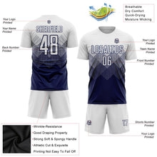 Laden Sie das Bild in den Galerie-Viewer, Uksn Individuelles Marineblau Weiß Sublimations-Fußballtrikot
