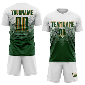 Uksn Individuelles Weiß Grün-Altgold Sublimations-Fußballtrikot