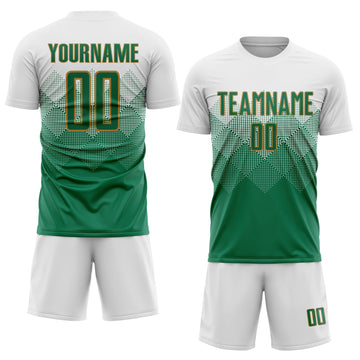 Uksn Individuelles Weiß Kelly-Grün-Altgold Sublimations-Fußballtrikot