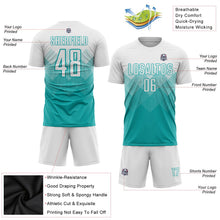 Laden Sie das Bild in den Galerie-Viewer, Uksn Individuelles Aqua Weiß Sublimations-Fußballtrikot
