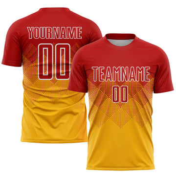 Uksn Individuelles Gold Rot-Weiß Sublimations-Fußballtrikot