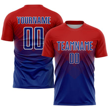 Laden Sie das Bild in den Galerie-Viewer, Uksn Individuelles Rot Royalblau-Weiß Sublimations-Fußballtrikot
