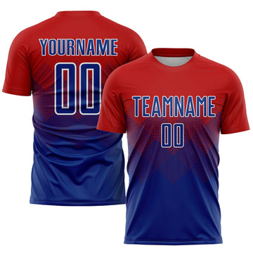 Uksn Individuelles Rot Royalblau-Weiß Sublimations-Fußballtrikot