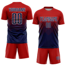 Laden Sie das Bild in den Galerie-Viewer, Uksn Individuelles Rot Marineblau-Weiß Sublimations-Fußballtrikot
