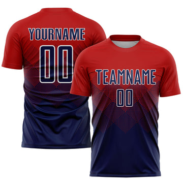 Uksn Individuelles Rot Marineblau-Weiß Sublimations-Fußballtrikot