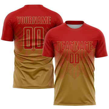 Uksn Individuelles Altgold Rot Sublimations-Fußballtrikot