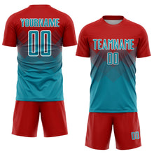 Laden Sie das Bild in den Galerie-Viewer, Uksn Individuelles Rot Petrol-Weiß Sublimations-Fußballtrikot
