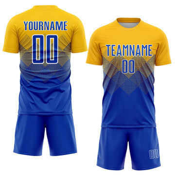 Uksn Individuelles Gold Royalblau-Weiß Sublimations-Fußballtrikot