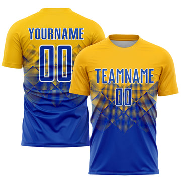 Uksn Individuelles Gold Royalblau-Weiß Sublimations-Fußballtrikot