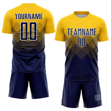 Uksn Individuelles Gold Marineblau-Weiß Sublimations-Fußballtrikot