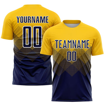 Uksn Individuelles Gold Marineblau-Weiß Sublimations-Fußballtrikot