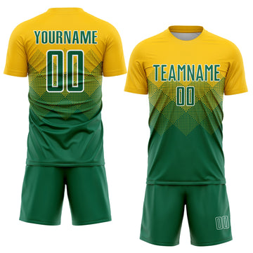 Uksn Individuelles Gold Kelly-Grün-Weiß Sublimations-Fußballtrikot