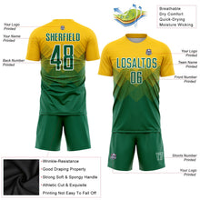 Laden Sie das Bild in den Galerie-Viewer, Uksn Individuelles Gold Kelly-Grün-Weiß Sublimations-Fußballtrikot
