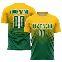 Laden Sie das Bild in den Galerie-Viewer, Uksn Individuelles Gold Kelly-Grün-Weiß Sublimations-Fußballtrikot
