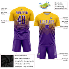 Laden Sie das Bild in den Galerie-Viewer, Uksn Individuelles Gold Violett-Weiß Sublimations-Fußballtrikot

