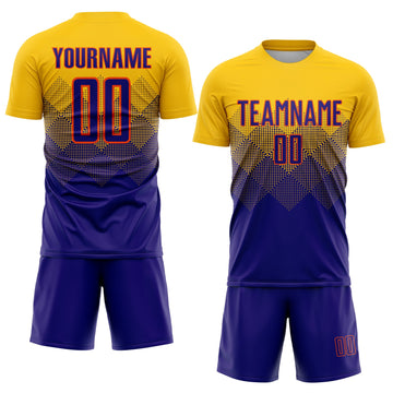 Uksn Individuelles Gold Dunkelviolett-Orange Sublimations-Fußballtrikot
