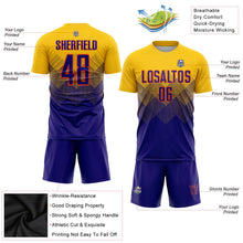 Laden Sie das Bild in den Galerie-Viewer, Uksn Individuelles Gold Dunkelviolett-Orange Sublimations-Fußballtrikot
