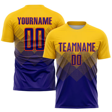 Uksn Individuelles Gold Dunkelviolett-Orange Sublimations-Fußballtrikot