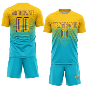 Uksn Individuelles Lakes Blau Gold-Violett Sublimations-Fußballtrikot