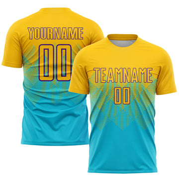 Uksn Individuelles Lakes Blau Gold-Violett Sublimations-Fußballtrikot