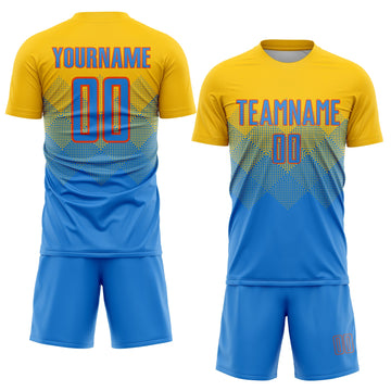 Uksn Individuelles Gold Puderblau-Orange Sublimations-Fußballtrikot