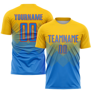 Uksn Individuelles Gold Puderblau-Orange Sublimations-Fußballtrikot