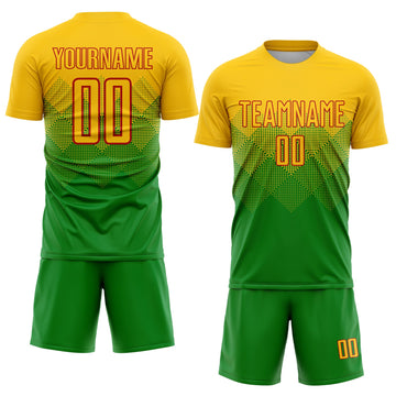 Uksn Individuelles Grasgrün Gold-Rot Sublimations-Fußballtrikot