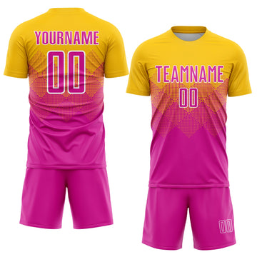 Uksn Individuelles Gold Dunkelrosa-Weiß Sublimations-Fußballtrikot