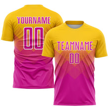 Laden Sie das Bild in den Galerie-Viewer, Uksn Individuelles Gold Dunkelrosa-Weiß Sublimations-Fußballtrikot
