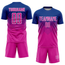 Laden Sie das Bild in den Galerie-Viewer, Uksn Individuelles Royalblau Dunkelrosa-Weiß Sublimations-Fußballtrikot
