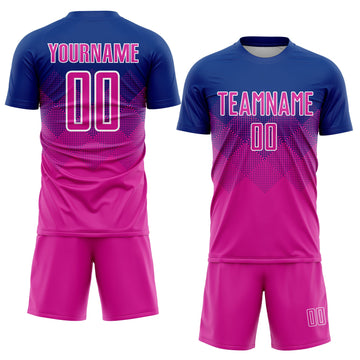 Uksn Individuelles Royalblau Dunkelrosa-Weiß Sublimations-Fußballtrikot