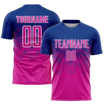 Uksn Individuelles Royalblau Dunkelrosa-Weiß Sublimations-Fußballtrikot