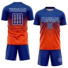 Laden Sie das Bild in den Galerie-Viewer, Uksn Individuelles Orange Royalblau-Weiß Sublimations-Fußballtrikot
