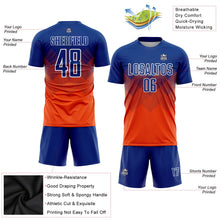 Laden Sie das Bild in den Galerie-Viewer, Uksn Individuelles Orange Royalblau-Weiß Sublimations-Fußballtrikot
