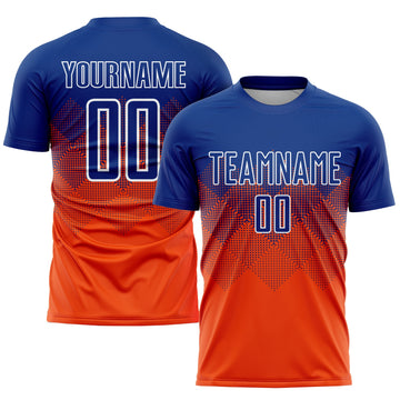 Uksn Individuelles Orange Royalblau-Weiß Sublimations-Fußballtrikot