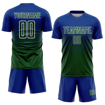 Uksn Individuelles Royalblau Grün-Weiß Sublimations-Fußballtrikot