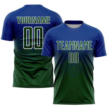 Uksn Individuelles Royalblau Grün-Weiß Sublimations-Fußballtrikot