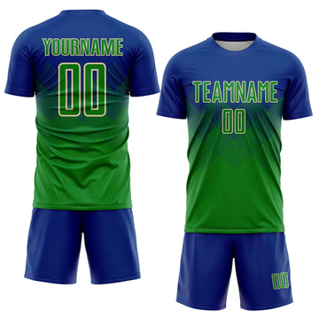 Uksn Individuelles Royalblau Kelly-Grün-Creme Sublimations-Fußballtrikot