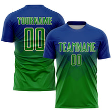 Laden Sie das Bild in den Galerie-Viewer, Uksn Individuelles Royalblau Kelly-Grün-Creme Sublimations-Fußballtrikot
