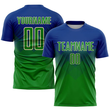 Uksn Individuelles Royalblau Kelly-Grün-Creme Sublimations-Fußballtrikot