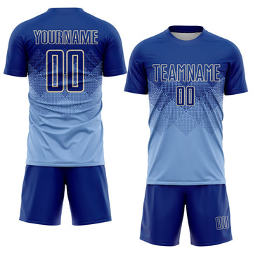 Uksn Individuelles Hellblau Royalblau-Creme Sublimations-Fußballtrikot
