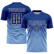 Laden Sie das Bild in den Galerie-Viewer, Uksn Individuelles Hellblau Royalblau-Creme Sublimations-Fußballtrikot
