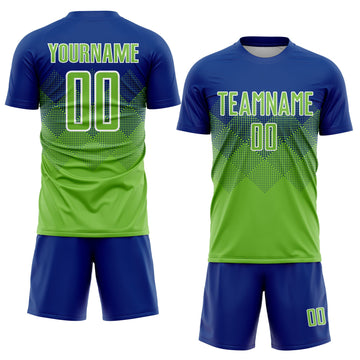 Uksn Individuelles Royalblau Neongrün-Weiß Sublimations-Fußballtrikot