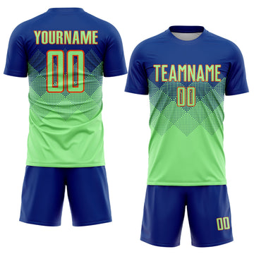 Uksn Individuelles Royalblau Erbsengrün-Orange Sublimations-Fußballtrikot