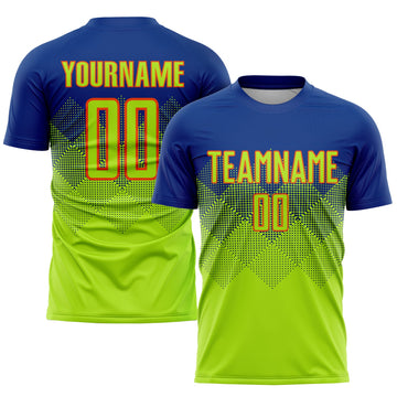 Uksn Individuelles Royalblau Neongrün-Orange Sublimations-Fußballtrikot