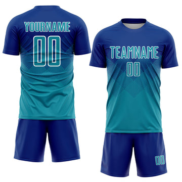 Uksn Individuelles Royalblau Petrol-Weiß Sublimations-Fußballtrikot